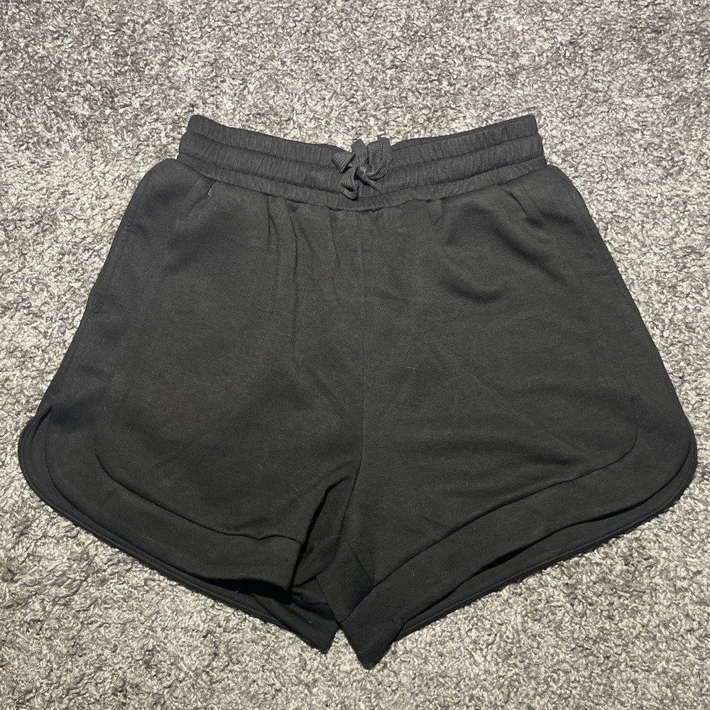 Black Drawstring High Waisted Athletic Shorts W/ Pockets Polyester Blend Small